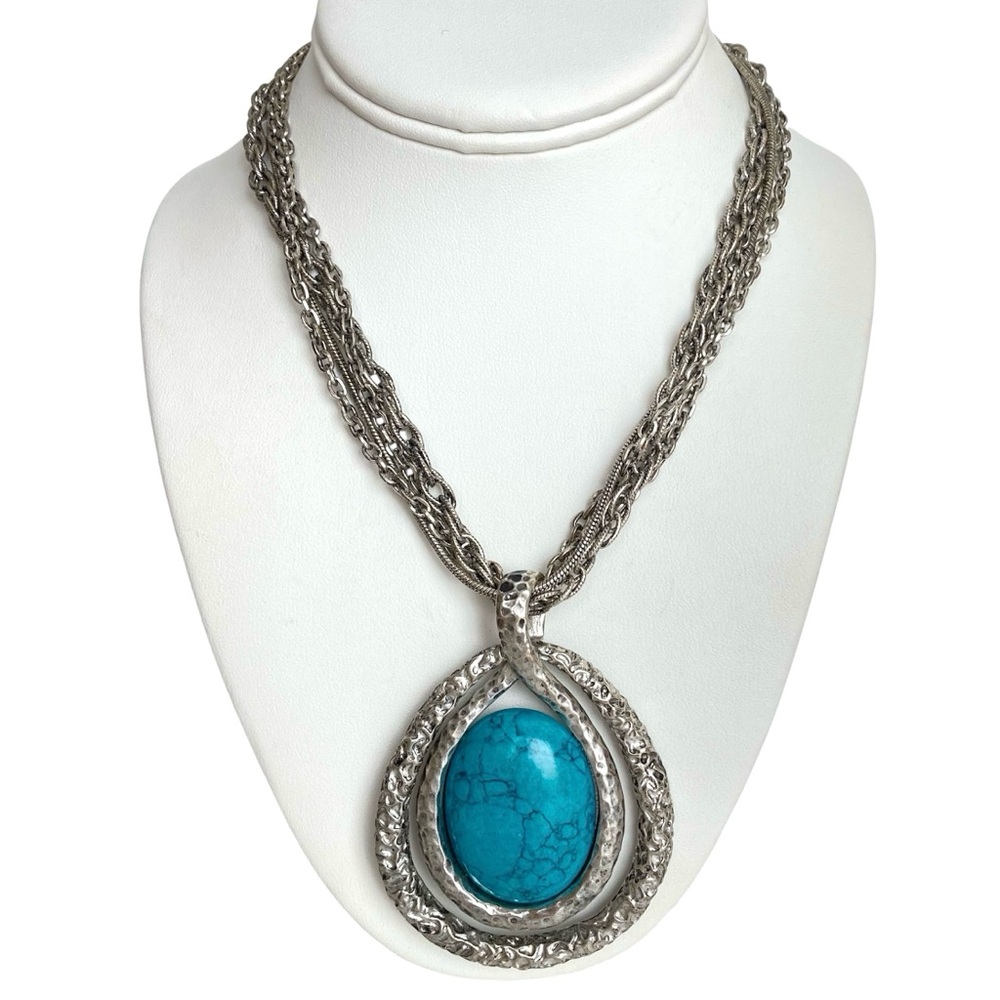 Chico’s Vintage Silver Tone and Faux Turquoise Pendant Necklace